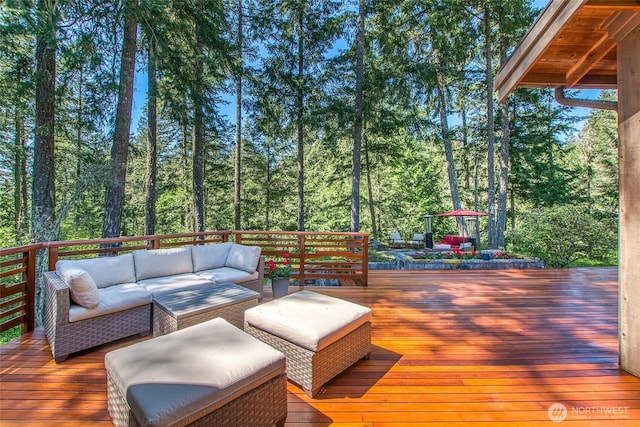 72 Thunderbird Trl, Orcas Island, WA 98280 - wooden deck featuring an outdoor hangout area