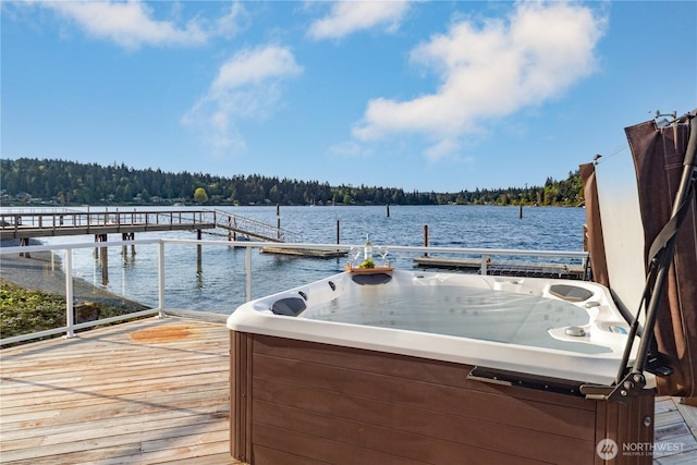 dock area with a water view