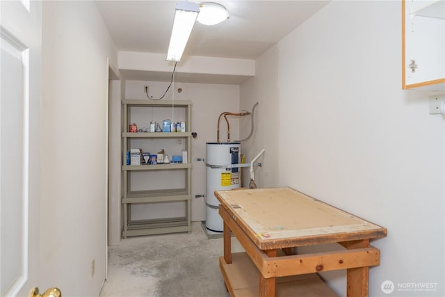 basement featuring strapped water heater
