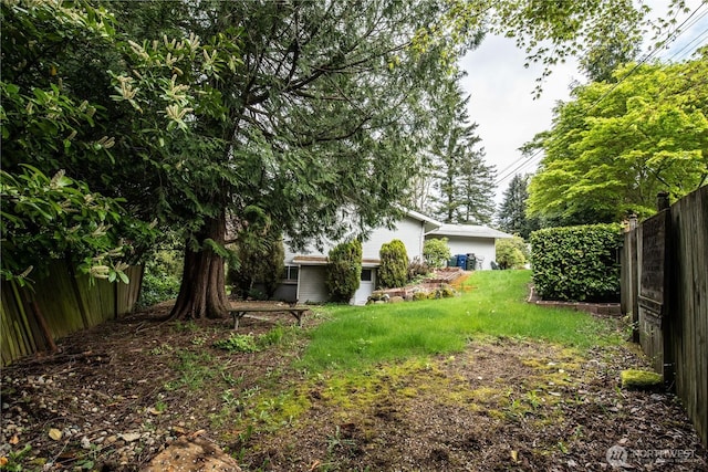 view of yard with a fenced backyard