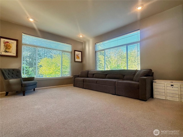 168 Jackson Rd, Orcas Island, WA 98245 - carpeted living area with baseboards and recessed lighting