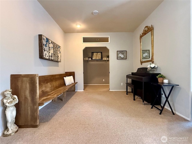 168 Jackson Rd, Orcas Island, WA 98245 - living area with carpet floors, baseboards, and arched walkways