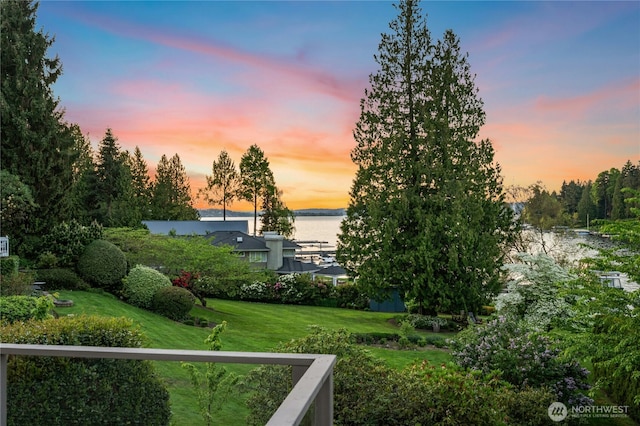 exterior space featuring a water view