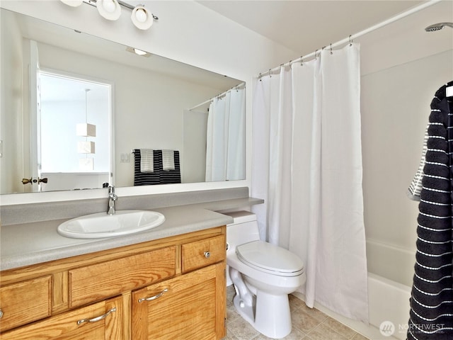 4350 W Lake Sammamish Pkwy SE Unit 133, Issaquah, WA 98027 - full bathroom featuring toilet, vanity, tile patterned floors, and shower / bath combo with shower curtain