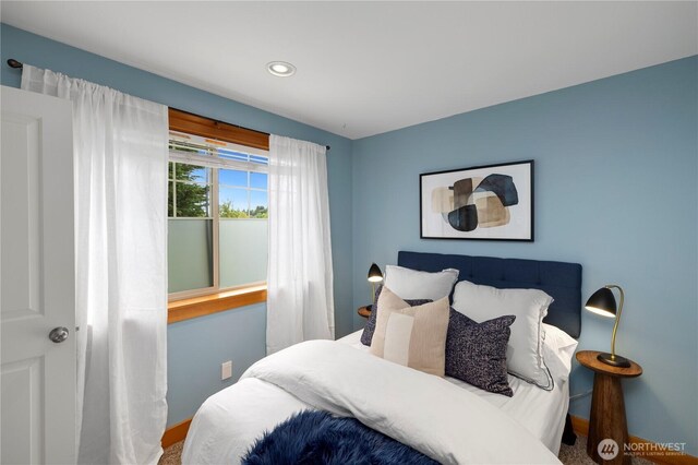 bedroom with baseboards and recessed lighting