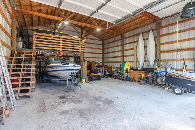 garage with metal wall