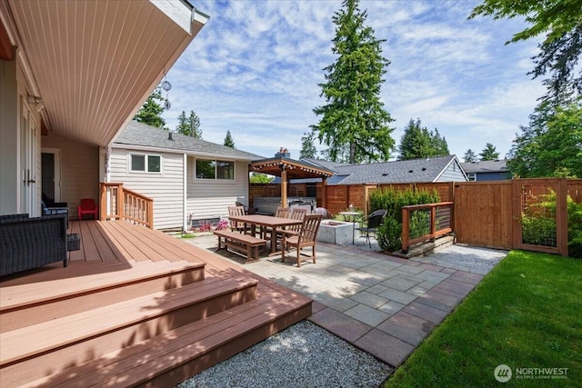 5015 SW Prince St, Seattle, WA 98116 - deck featuring a fire pit, outdoor dining space, and a patio