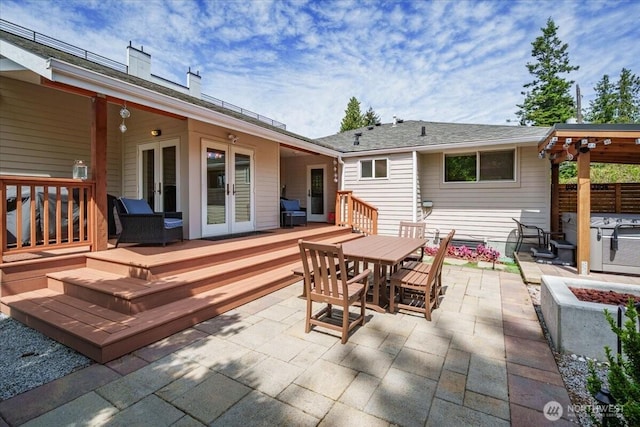 5015 SW Prince St, Seattle, WA 98116 - wooden deck featuring french doors, outdoor dining area, and a patio