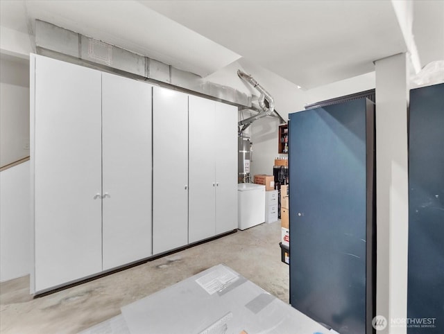 below grade area with fridge