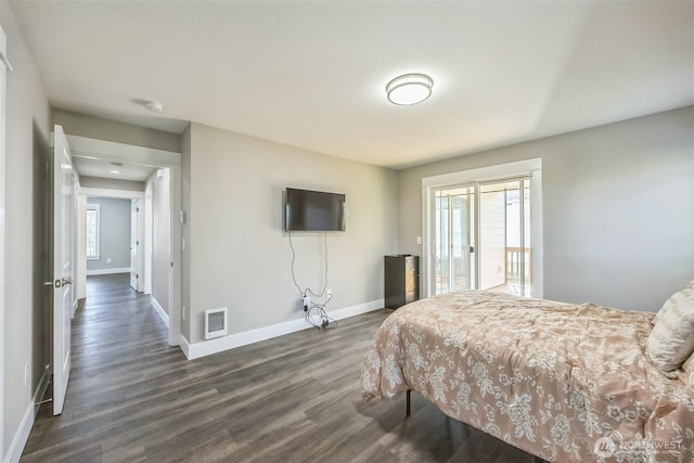 178 Pacific Blvd NW, Ocean Shores, WA 98569 - bedroom with visible vents, baseboards, dark wood-style flooring, and access to exterior