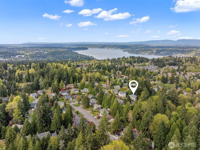 4952 160th Ct SE, Bellevue, WA 98006 - birds eye view of property featuring a water and mountain view and a forest view