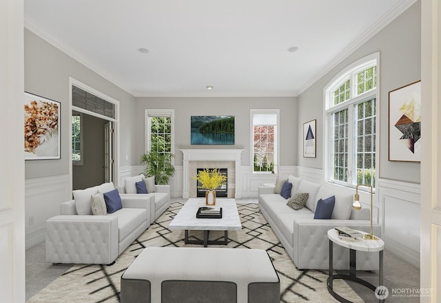 4952 160th Ct SE, Bellevue, WA 98006 - living area featuring a wealth of natural light, ornamental molding, and a decorative wall