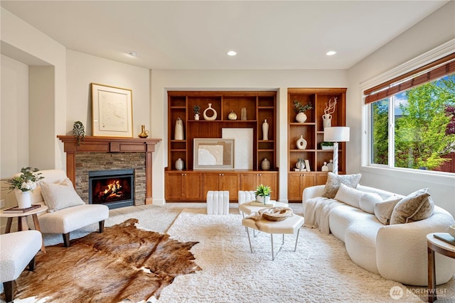 17288 NE 120th Way, Redmond, WA 98052 - living room featuring recessed lighting and a fireplace