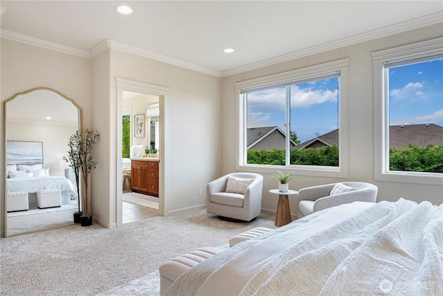 17288 NE 120th Way, Redmond, WA 98052 - carpeted bedroom with crown molding, recessed lighting, baseboards, and ensuite bath
