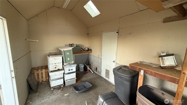 storage room featuring a skylight