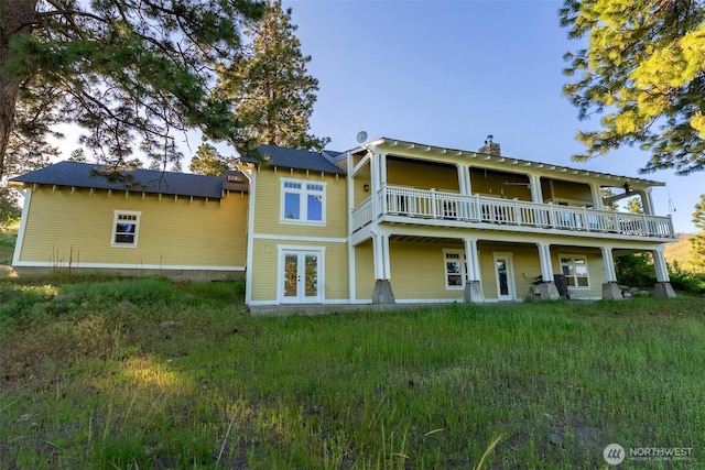 44 Alpine Ln, Okanogan, WA 98840 - back of property featuring a deck, french doors, and a chimney