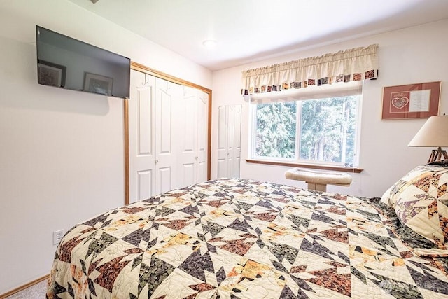 carpeted bedroom featuring a closet