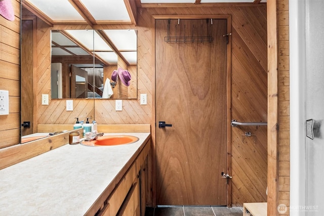 5752 Ronnie Hill Ln, Ferndale, WA 98248 - bathroom with vanity and wooden walls