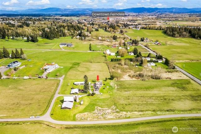 5752 Ronnie Hill Ln, Ferndale, WA 98248 - drone / aerial view with a rural view and a mountain view