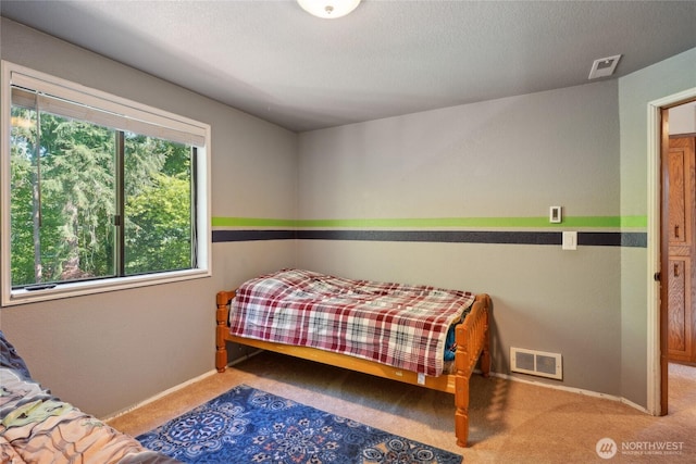 bedroom with carpet floors, baseboards, and visible vents
