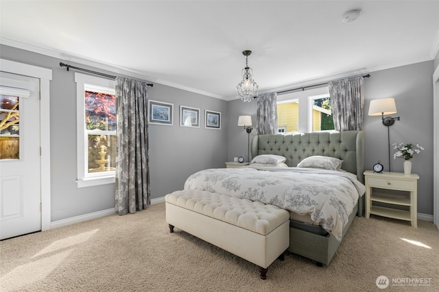 245 SE Bush St, Issaquah, WA 98027 - carpeted bedroom featuring baseboards, crown molding, and a chandelier