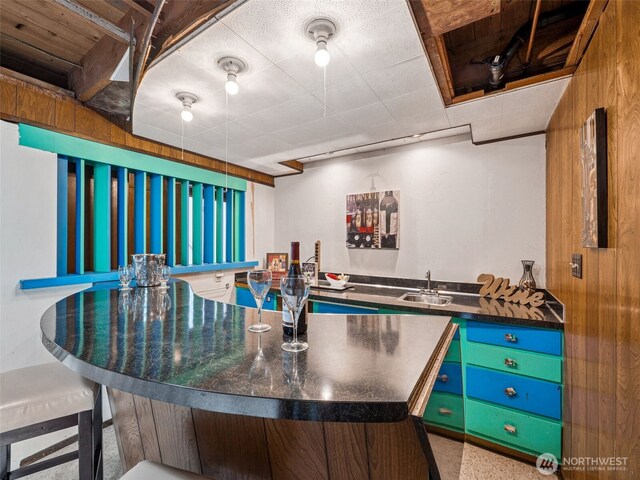 kitchen with a sink and dark countertops