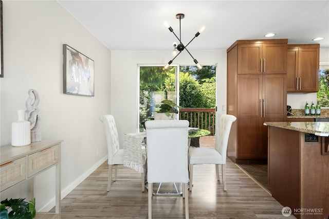 2524 171st St SE, Bothell, WA 98012 - dining room featuring a chandelier, light wood-style flooring, recessed lighting, and baseboards