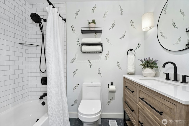 2524 171st St SE, Bothell, WA 98012 - bathroom with vanity, shower / bath combination with curtain, toilet, tile patterned floors, and baseboards