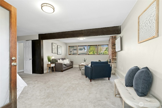2524 171st St SE, Bothell, WA 98012 - living area featuring carpet flooring, baseboards, and beam ceiling