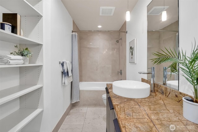 737 Olive Way Unit 3101, Seattle, WA 98101 - bathroom featuring vanity, shower / washtub combination, baseboards, and toilet