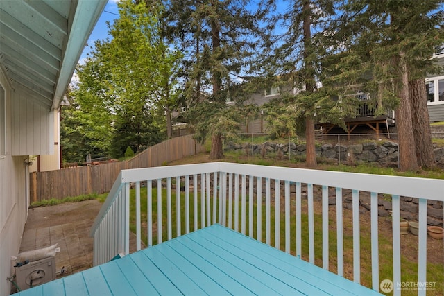 wooden deck featuring a yard and a fenced backyard