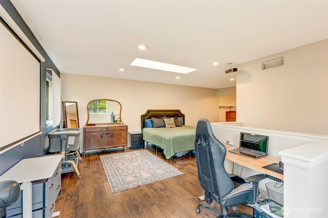 4027 S 275th Pl, Auburn, WA 98001 - bedroom with a skylight, wood finished floors, recessed lighting, and an office area