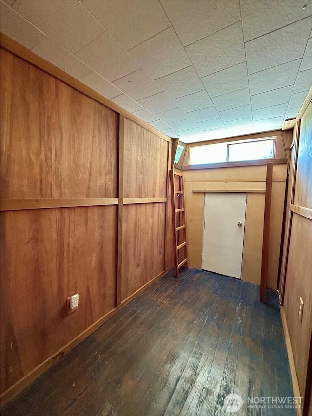 1145 Blaine St, Port Townsend, WA 98368 - basement featuring wood walls and dark wood-style floors