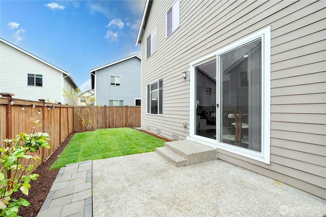 view of patio featuring a fenced backyard and entry steps