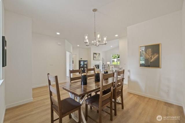 16106 Broadway Ave, Snohomish, WA 98296 - dining space with light wood-style floors, baseboards, a chandelier, and recessed lighting