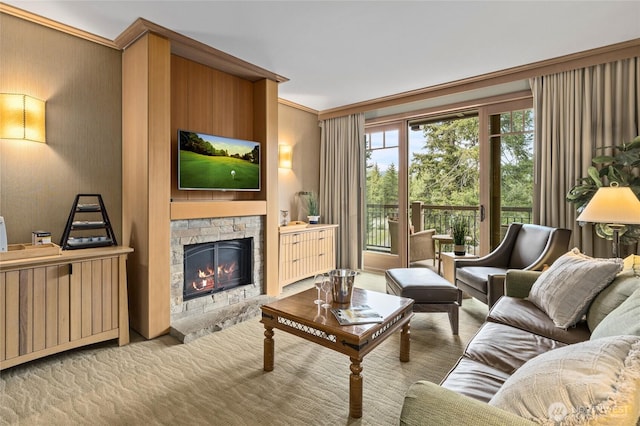 3600 Suncadia Trl Unit 4018, Cle Elum, WA 98922 - living area featuring a fireplace and carpet flooring