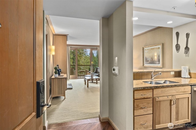 3600 Suncadia Trl Unit 4018, Cle Elum, WA 98922 - corridor with baseboards, dark wood-style floors, and a sink