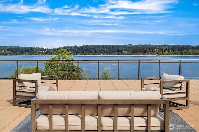 5023 Harbor Hills Dr, Freeland, WA 98249 - view of patio / terrace with a forest view and a water view