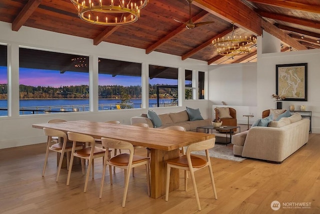 5023 Harbor Hills Dr, Freeland, WA 98249 - dining space featuring wooden ceiling, a notable chandelier, and a water view