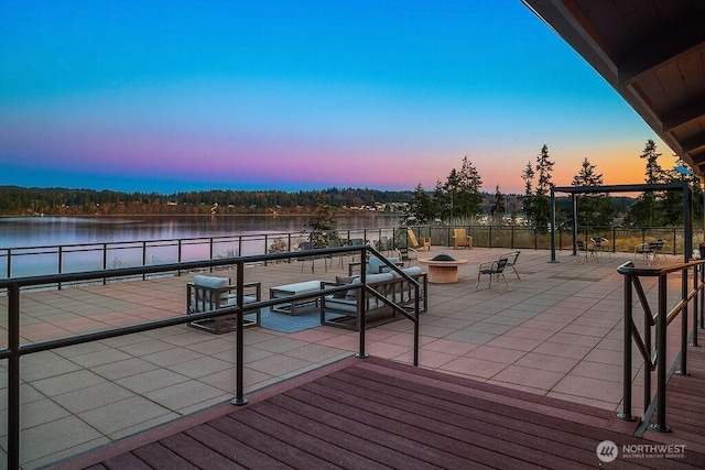 5023 Harbor Hills Dr, Freeland, WA 98249 - exterior space with a patio area, a fire pit, and a water view