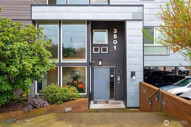 view of exterior entry featuring visible vents