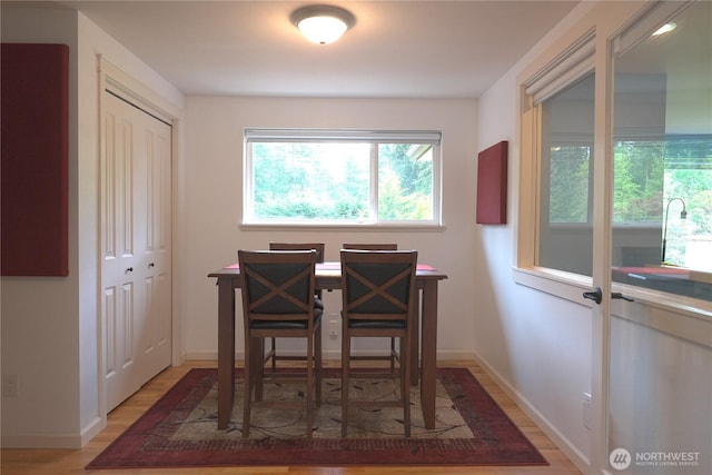 dining room with light wood-style floors and baseboards