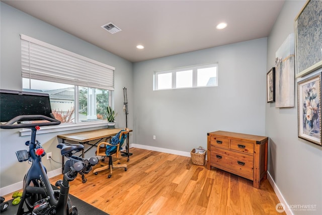 110 Blue Glacier Loop, Sequim, WA 98382 - office area with baseboards, recessed lighting, light wood-style flooring, and visible vents