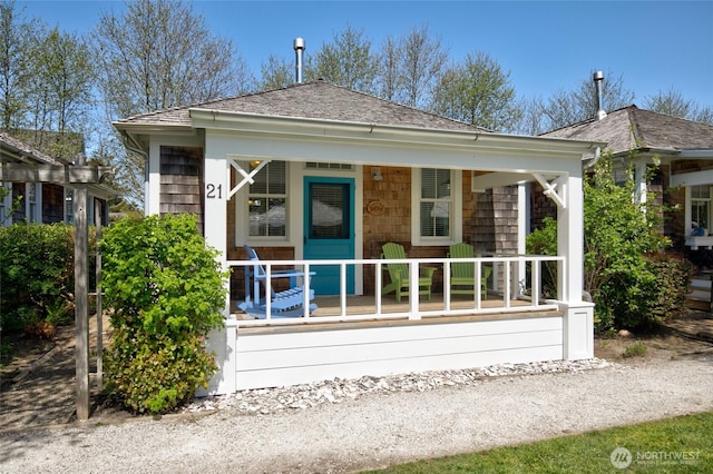 view of front facade with a porch and roof with shingles