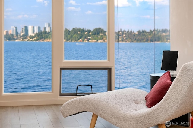 bedroom featuring a water view