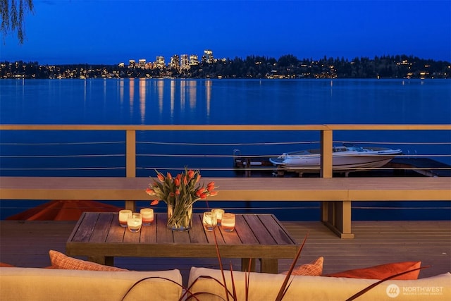 dock area with a water view