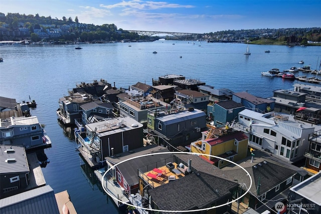 aerial view with a water view