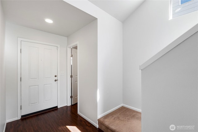 entrance foyer featuring baseboards, recessed lighting, and wood finished floors