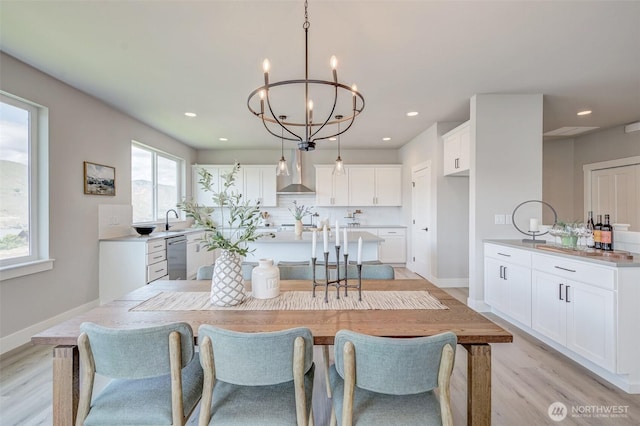 1580 S Kelvin Ct, East Wenatchee, WA 98802 - dining room with light wood-type flooring, a chandelier, recessed lighting, and baseboards