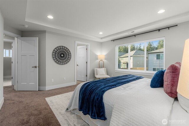 1221 199th St SE, Bothell, WA 98012 - carpeted bedroom with recessed lighting, baseboards, and a tray ceiling